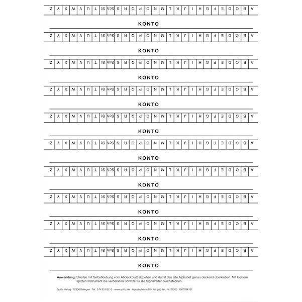 Alphabetleiste für DIN A5-Karteikarte
